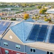 Creighton University has equipped a new student residence with solar heat collectors generating an annual peak capacity of 69.9 kW thermal energy.