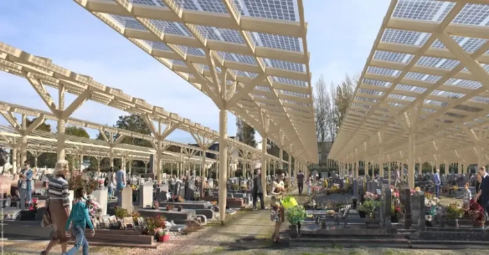 A French town is installing a canopy of solar panels over its cemetery that will distribute energy to local residents.