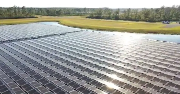 The floating hub, which covers nearly four acres, harnesses the rich and abundant sunshine in Florida to generate clean, renewable energy.